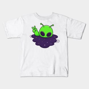 Cute Alien Drowning In Space Cartoon Kids T-Shirt